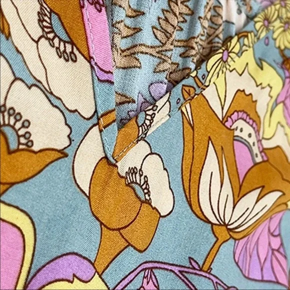 Boho Plus Size Floral Print Lace Trim Long Sleeve Dress - Picture 9 of 10